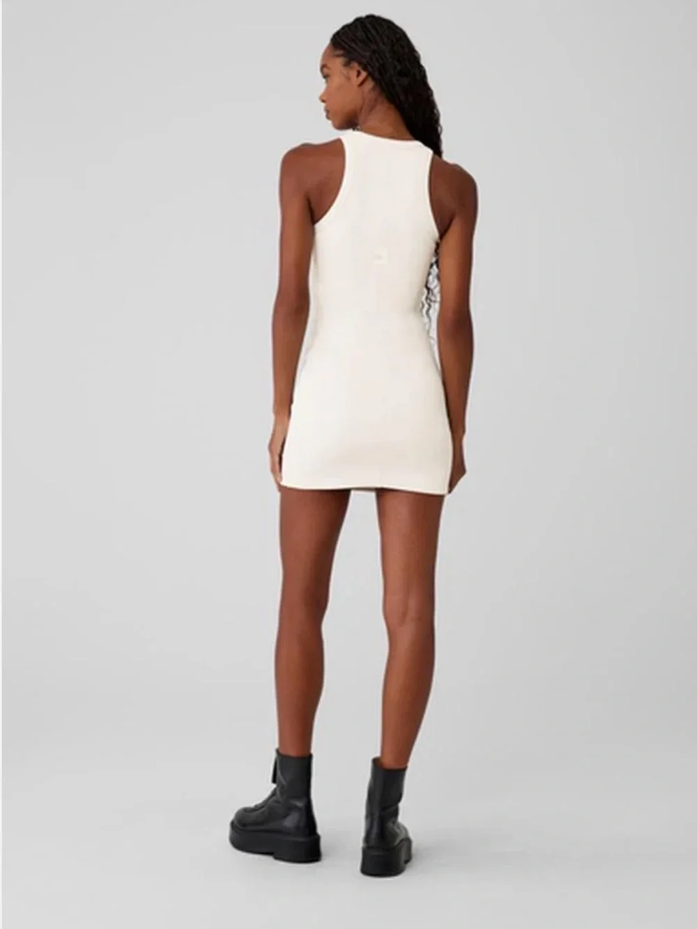 Alo Yoga Goddess Ribbed Go-To Dress in Ivory